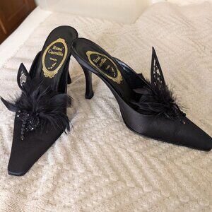 Rene Caovilla black backless heels; size 7
